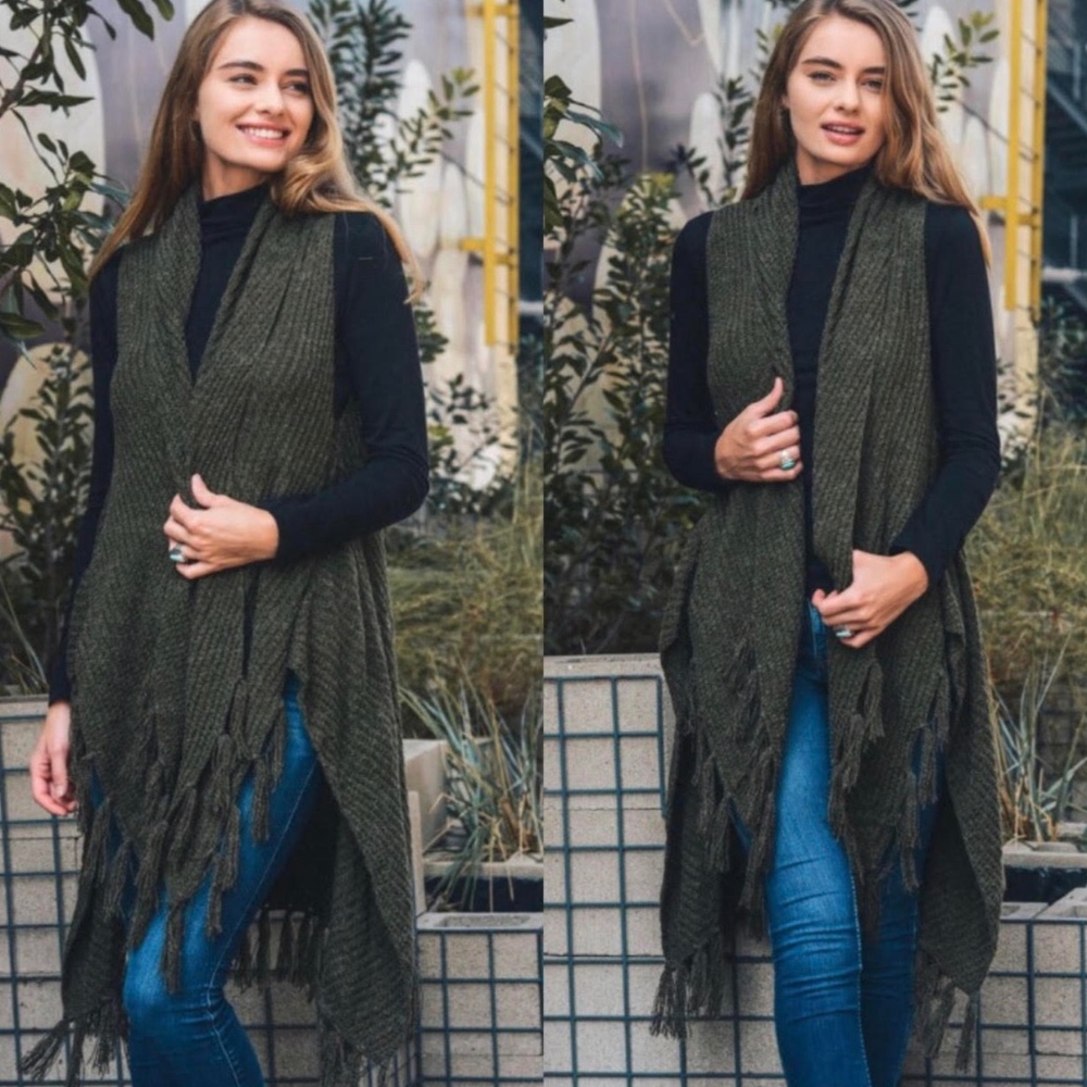 Olive Tassel Vest